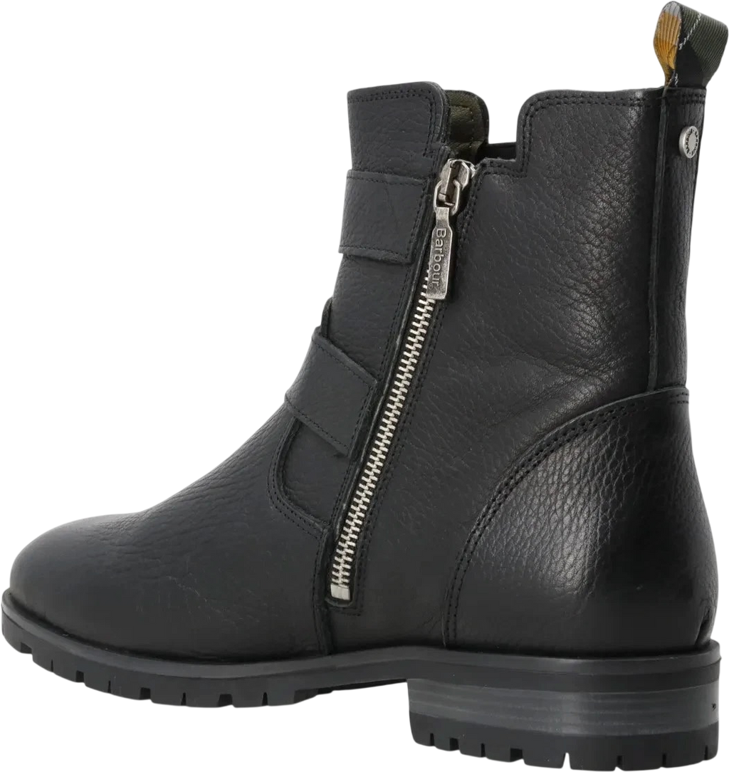 BARBOUR Black / Antique Silver Pebbled Leather Double Buckle Ankle Boots UK 3 EU 36