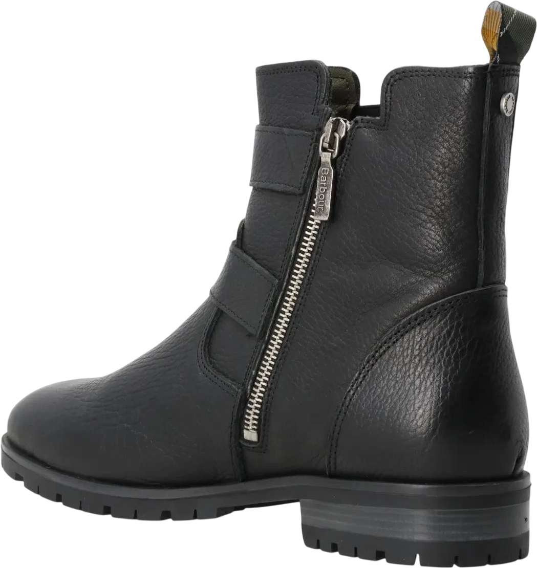 BARBOUR Black / Antique Silver Pebbled Leather Double Buckle Ankle Boots UK 3 EU 36
