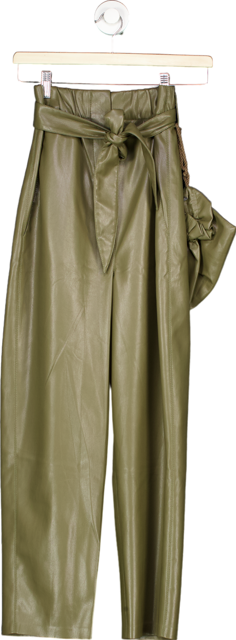 Nanushka Olive Faux Leather Trousers UK XS