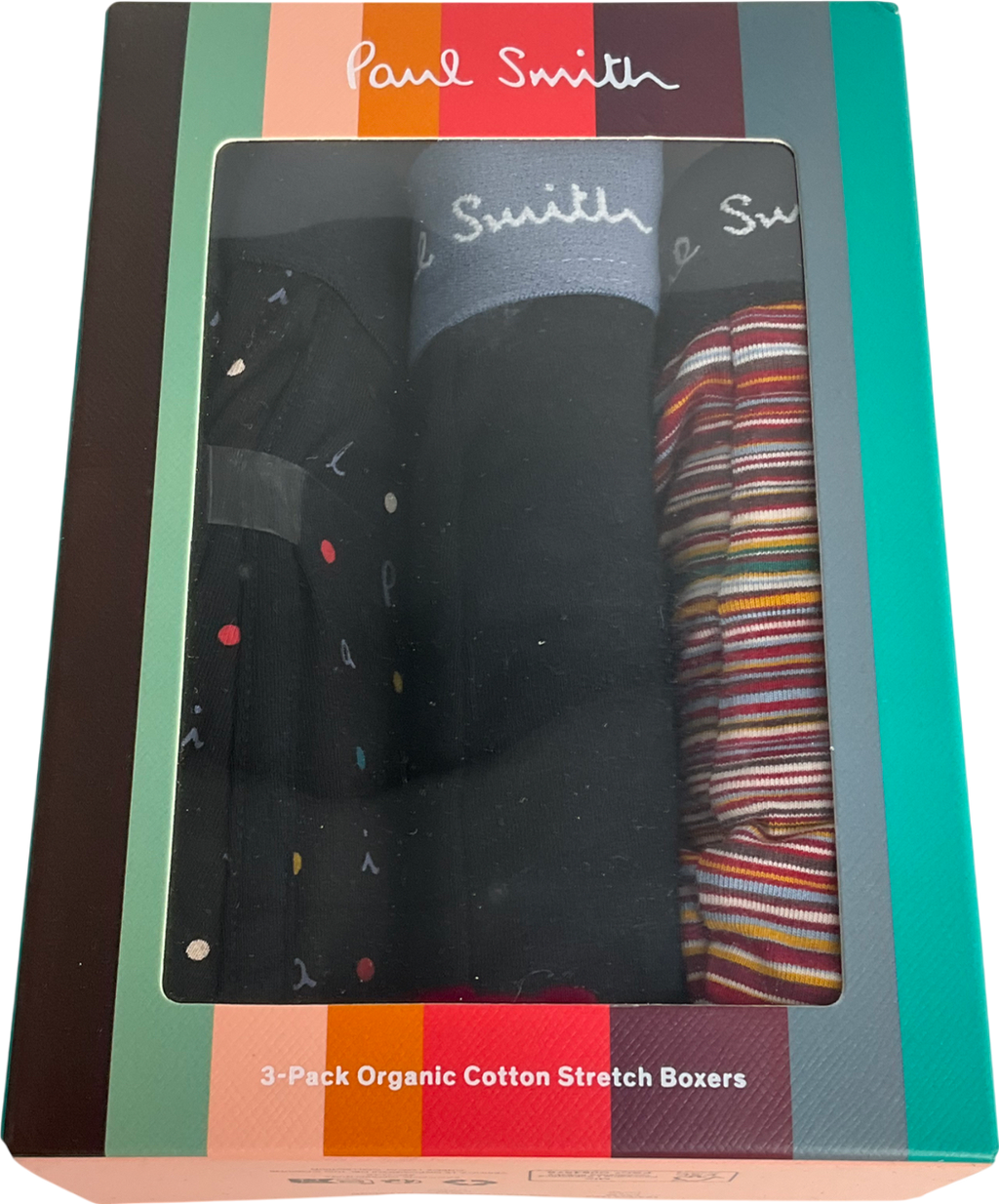 Paul Smith Multicoloured 3-pack Stripes & Letters Boxer Trunks, Black/multi UK S