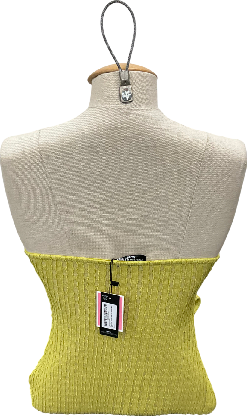 PrettyLittleThing Green Shape Olive Textured Sheer Twist Bandeau Maxi Dress UK 10