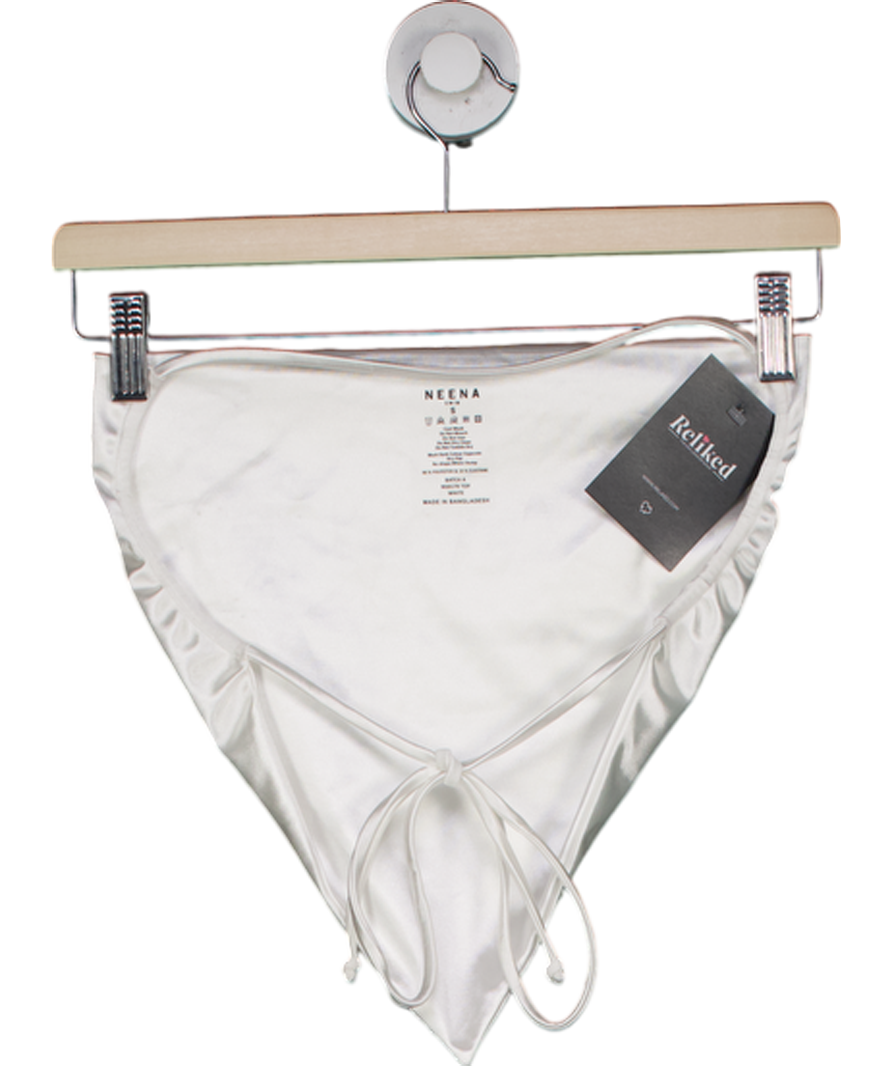 NEENA SWIM Metallic Silver Satin Backless Tie Up Top UK S