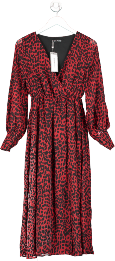 SHEIN Red Sheer Long Sleeve Printed Maxi Dress UK XS