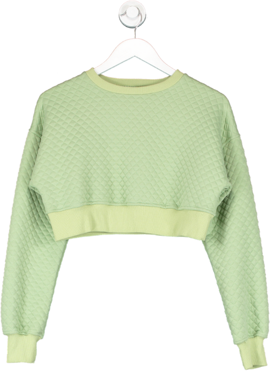 Missguided Sage Green Quilted Cropped Sweatshirt UK 8