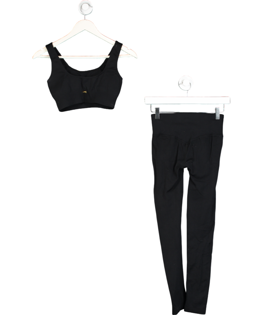 Sellise Black Ribbed Sports Bra And Leggings Set UK 6-8