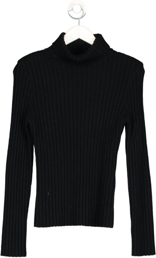 almada label Black Ribbed Cashmere And Merino Wool Turtle Neck Sweater UK S