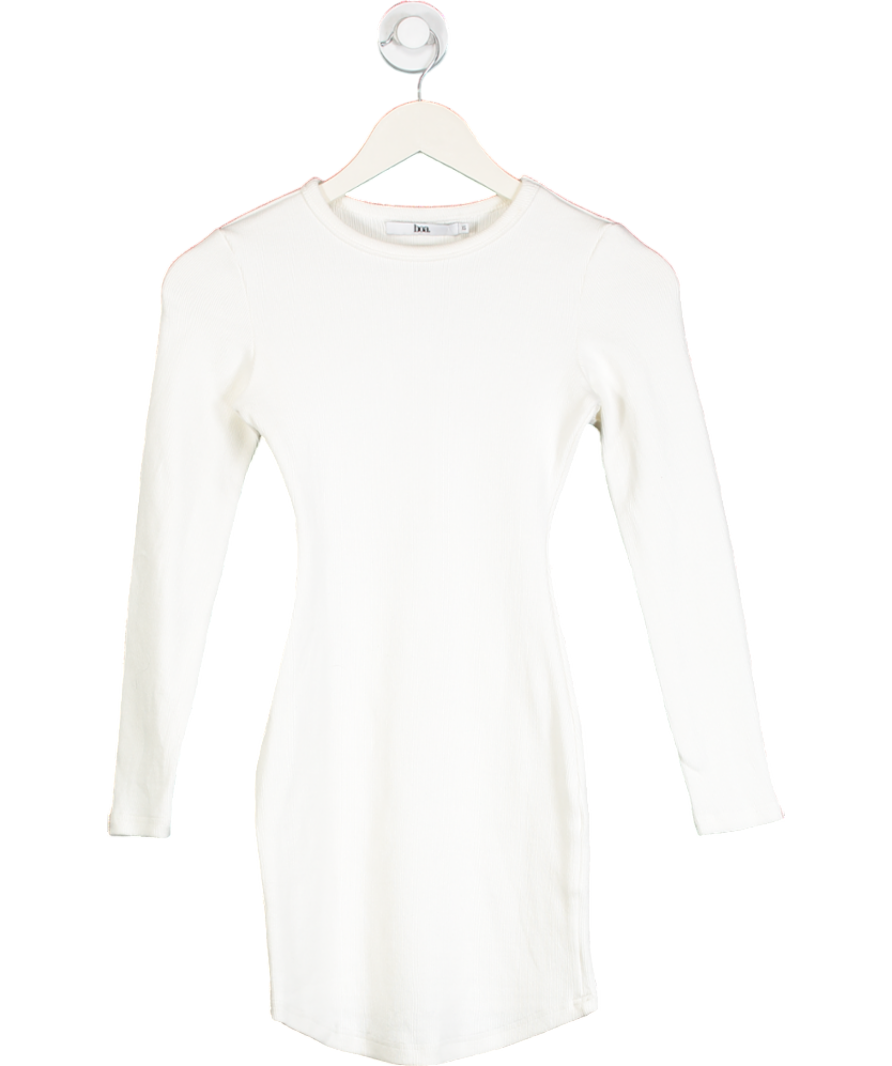 BOA White Heavy Ribbed Long Sleeve Mini Dress UK XS