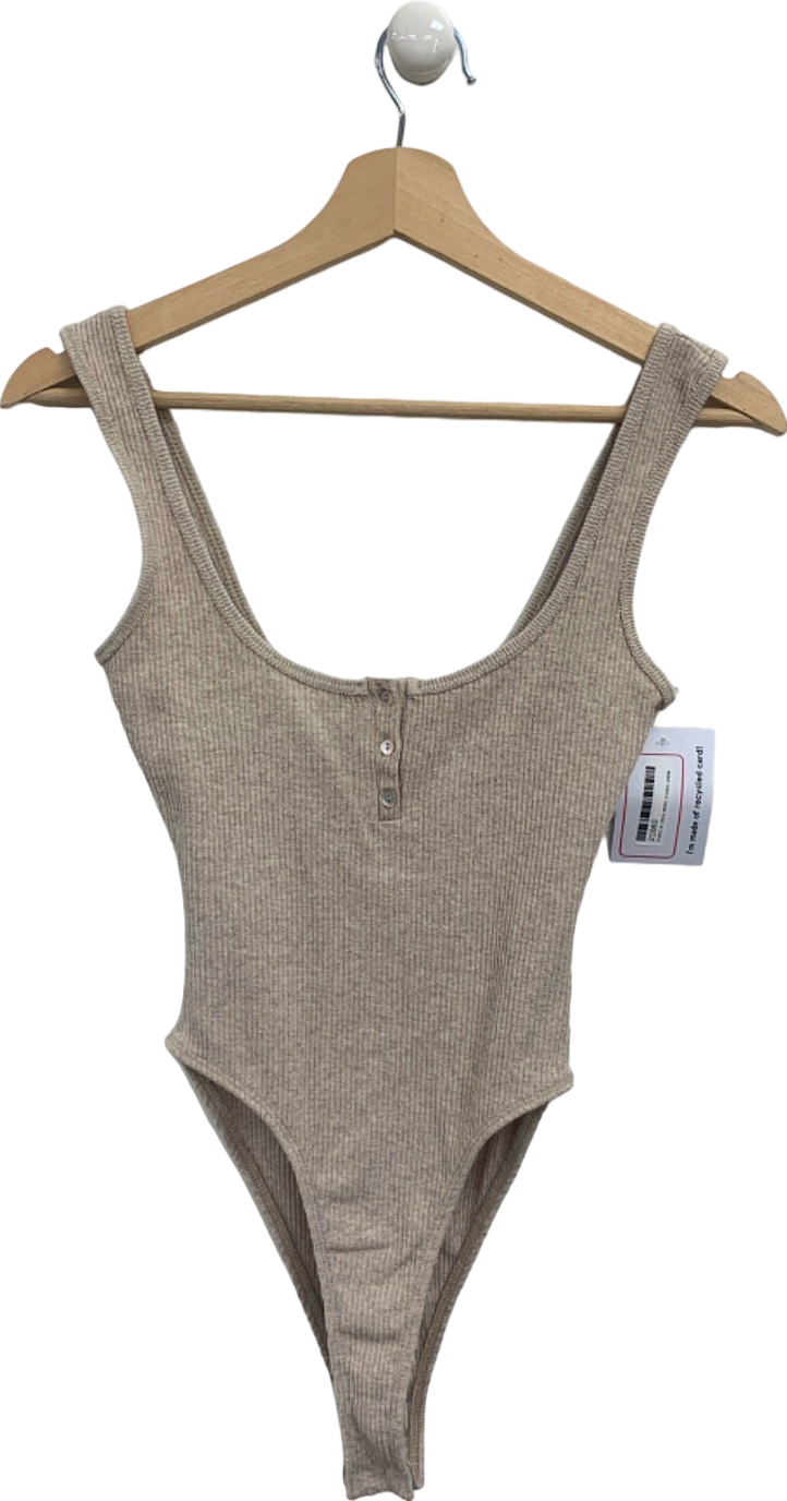 Zara Beige Ribbed Bodysuit UK S