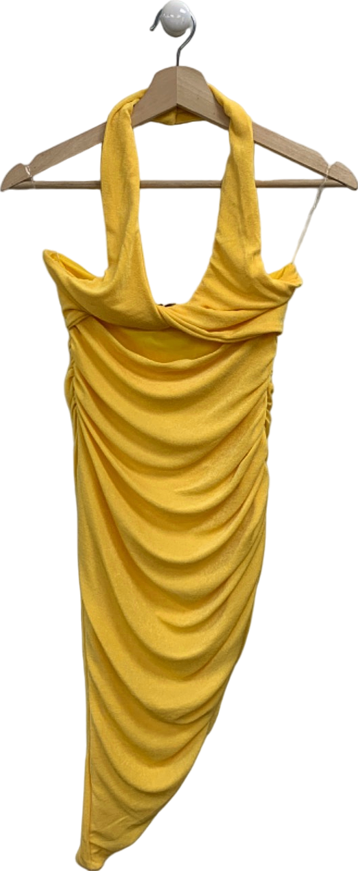 Oh Polly Yellow Ruched Halterneck Dress UK 10