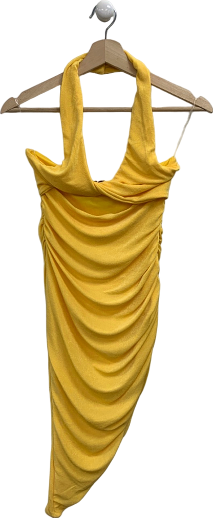 Oh Polly Yellow Ruched Halterneck Dress UK 10