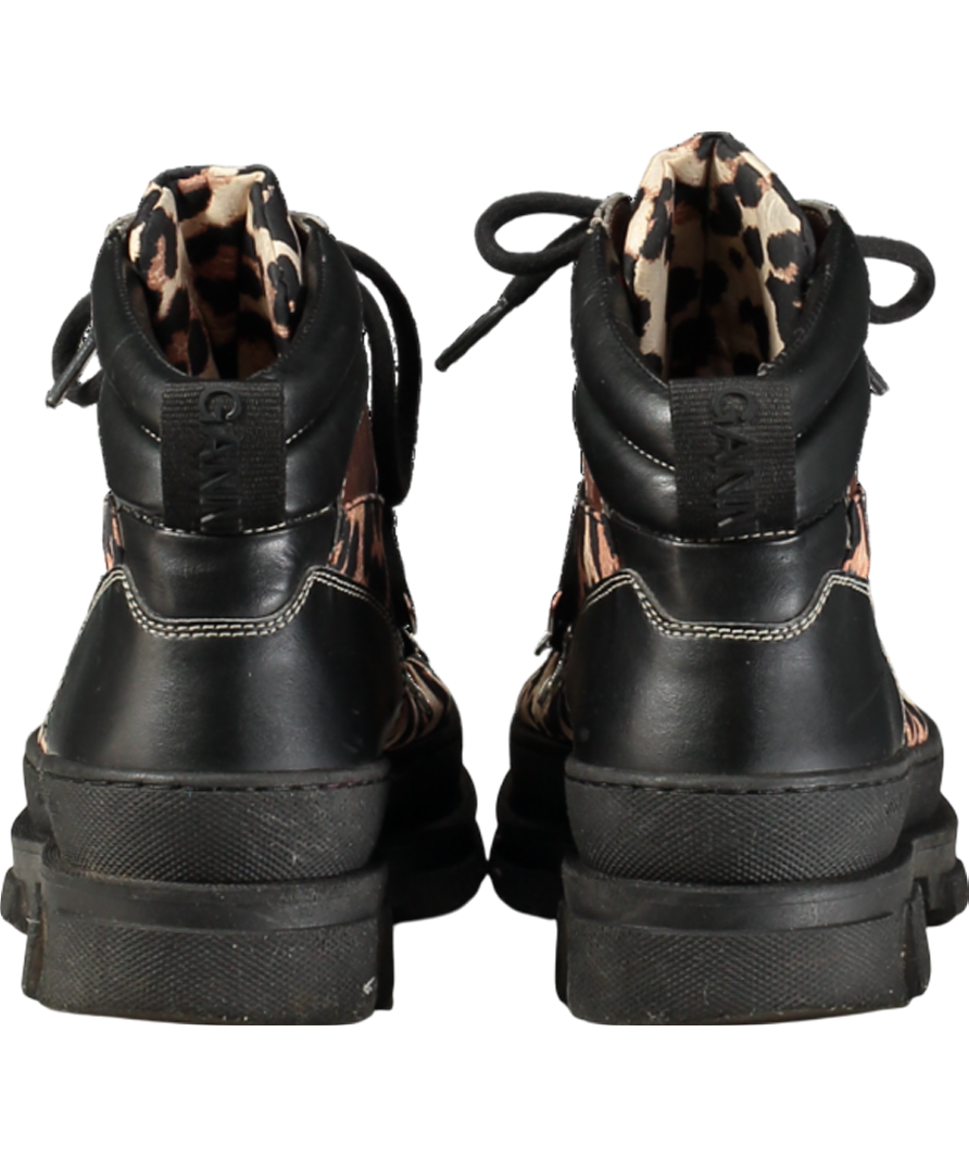 Ganni Brown Leopard-print Mixed-media Hiking Boots UK 5 EU 38 👠