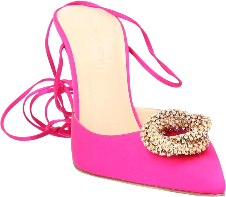 MAGDA BUTRYM Fuchsia Pink / Gold Crystal-embellished Satin High Heel Pumps UK 3 EU 36