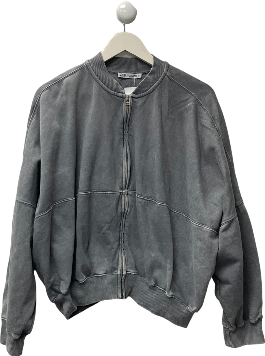 ZARA Grey Cotton Bomber Jacket UK S