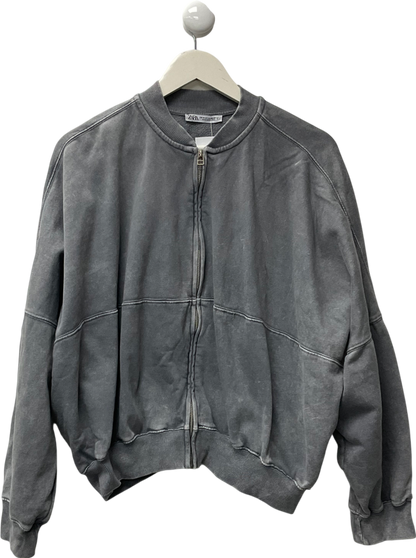 ZARA Grey Cotton Bomber Jacket UK S