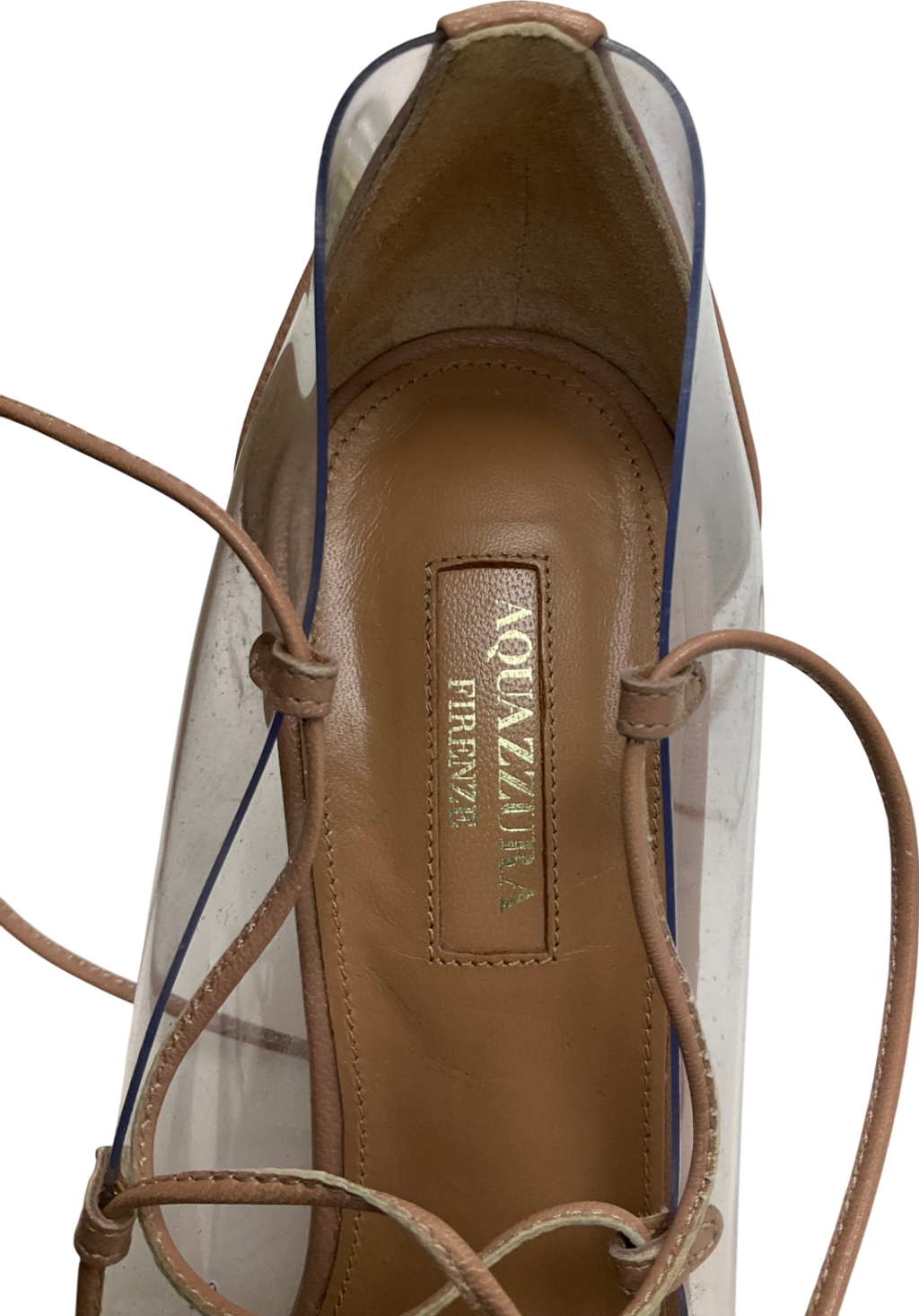 Aquazzura Nude Leather And Pvc Magic Ankle Wrap Pumps UK 6 EU 39 👠