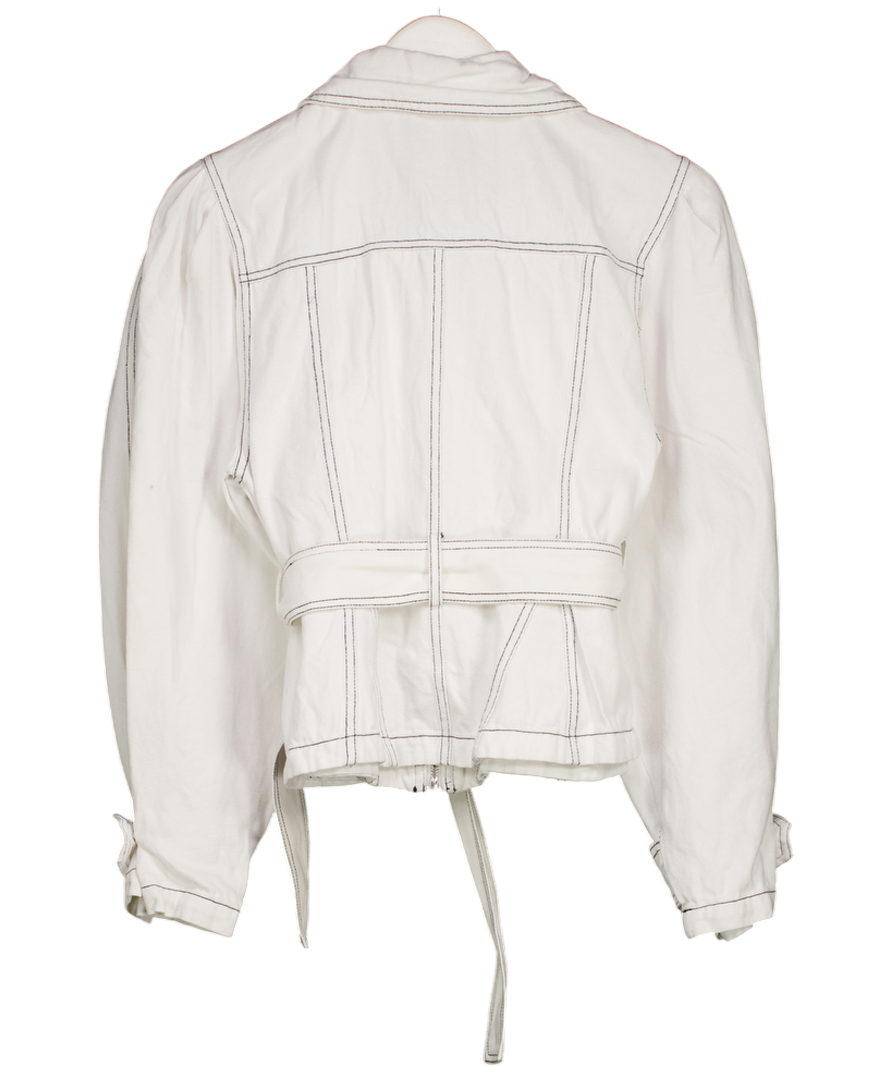 Lovers and Friends White Contrast Stitch Puff Sleeve Belted Jacket UK XS
