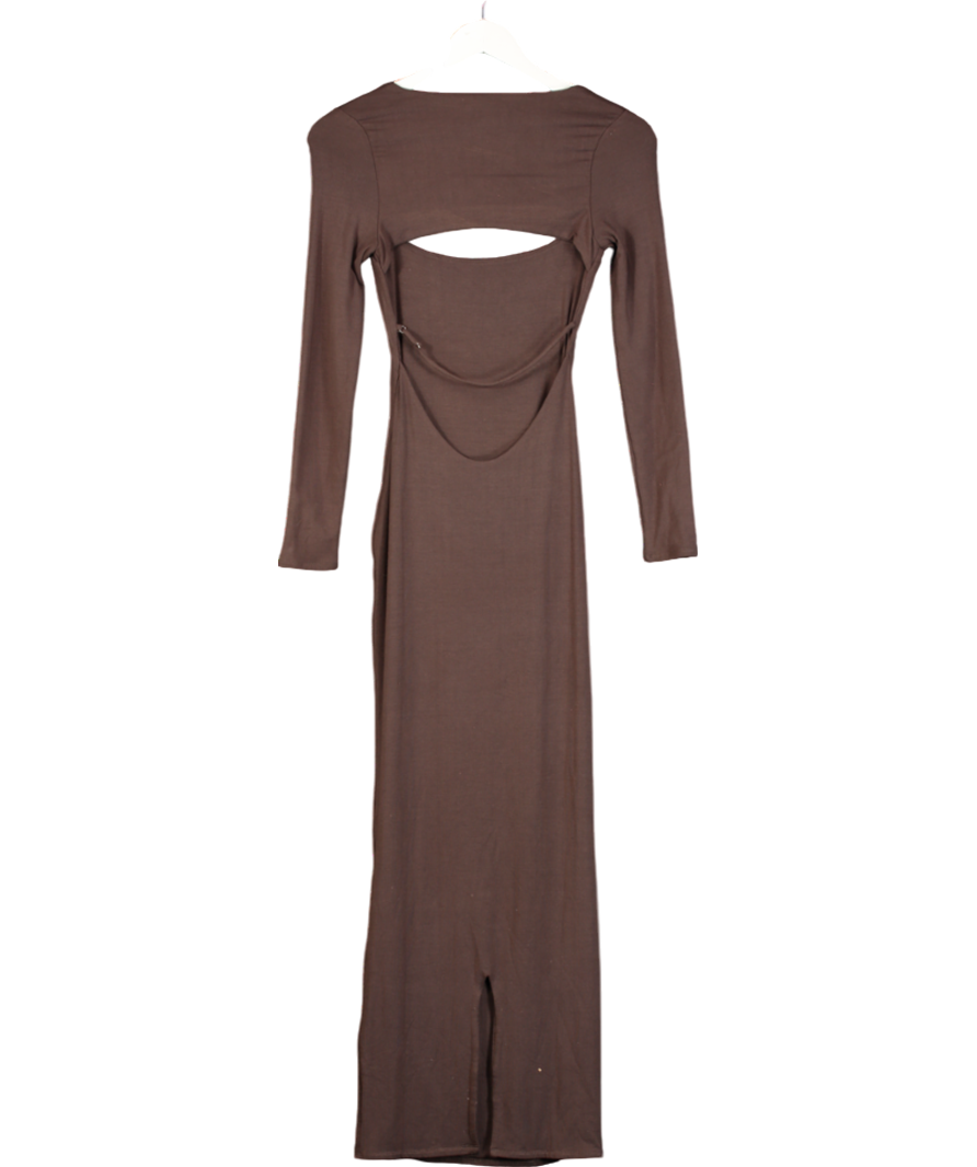 running errands Chocolate Brown Backless Maxi Dress UK 8