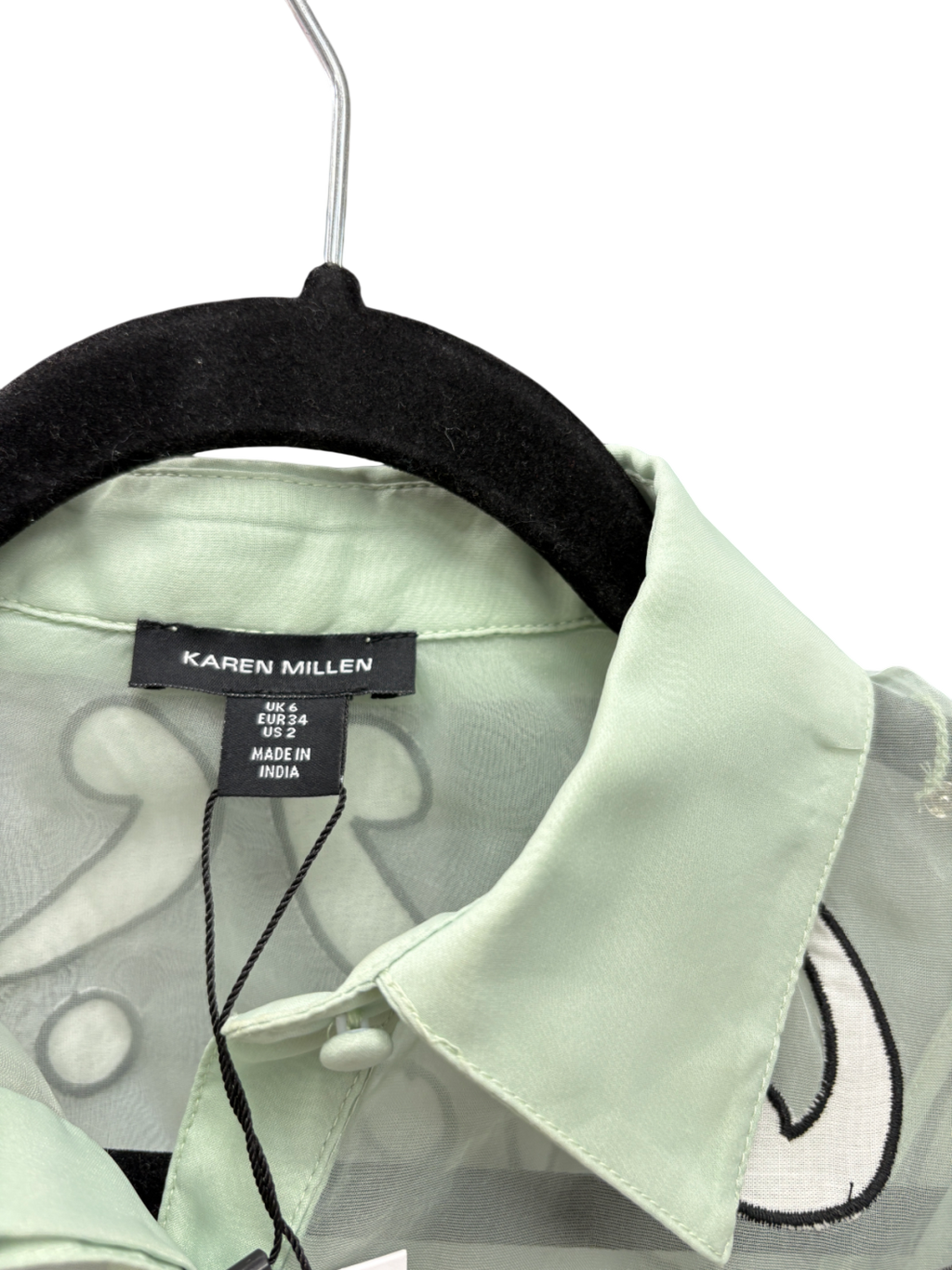 Karen Millen Green Applique Organdie Woven Midi Shirt Dress UK 6