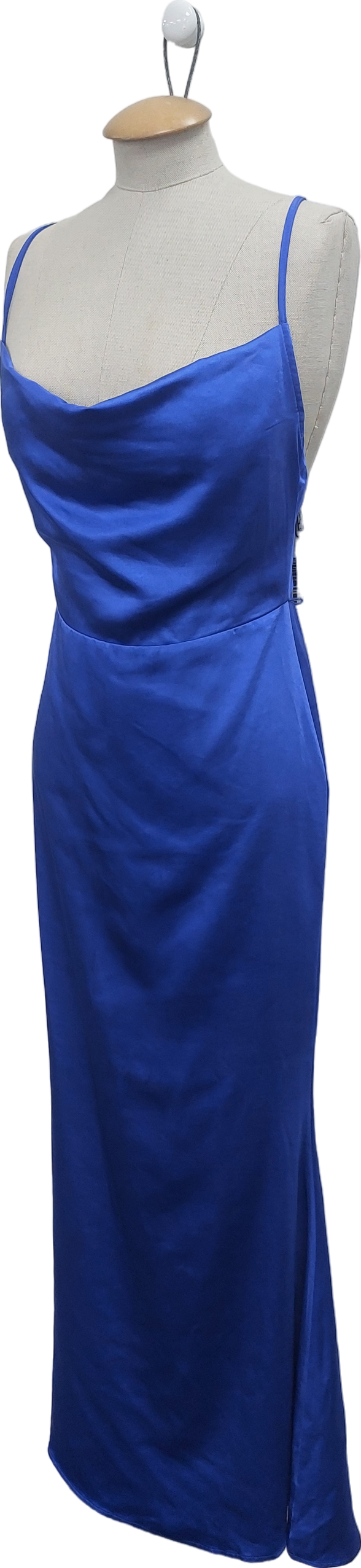 Club L Blue Satin Cowl Neck Maxi Dress With Cross Back UK 6
