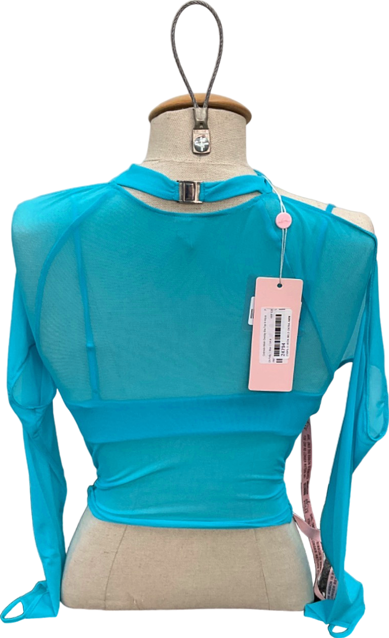 Oh Polly Aqua Sheer Mesh Long Sleeve Top UK 8