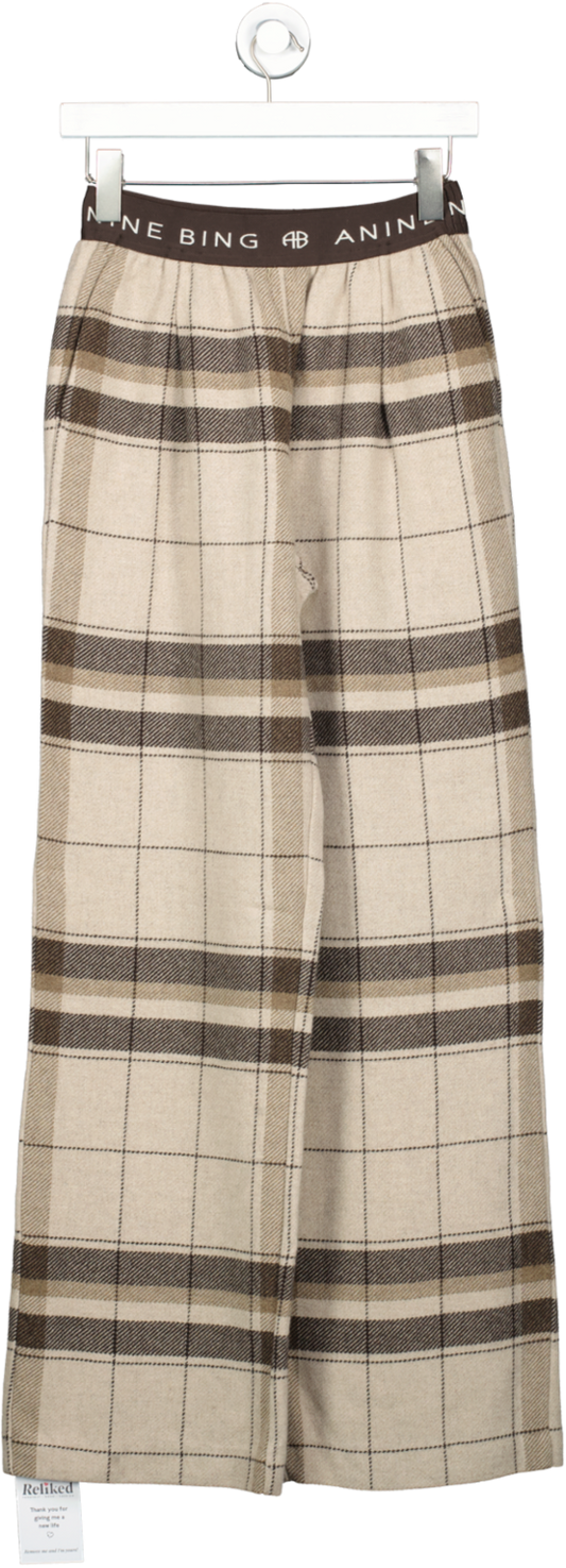 Anine Bing Brown Karina Checked Wool-blend Pants UK S