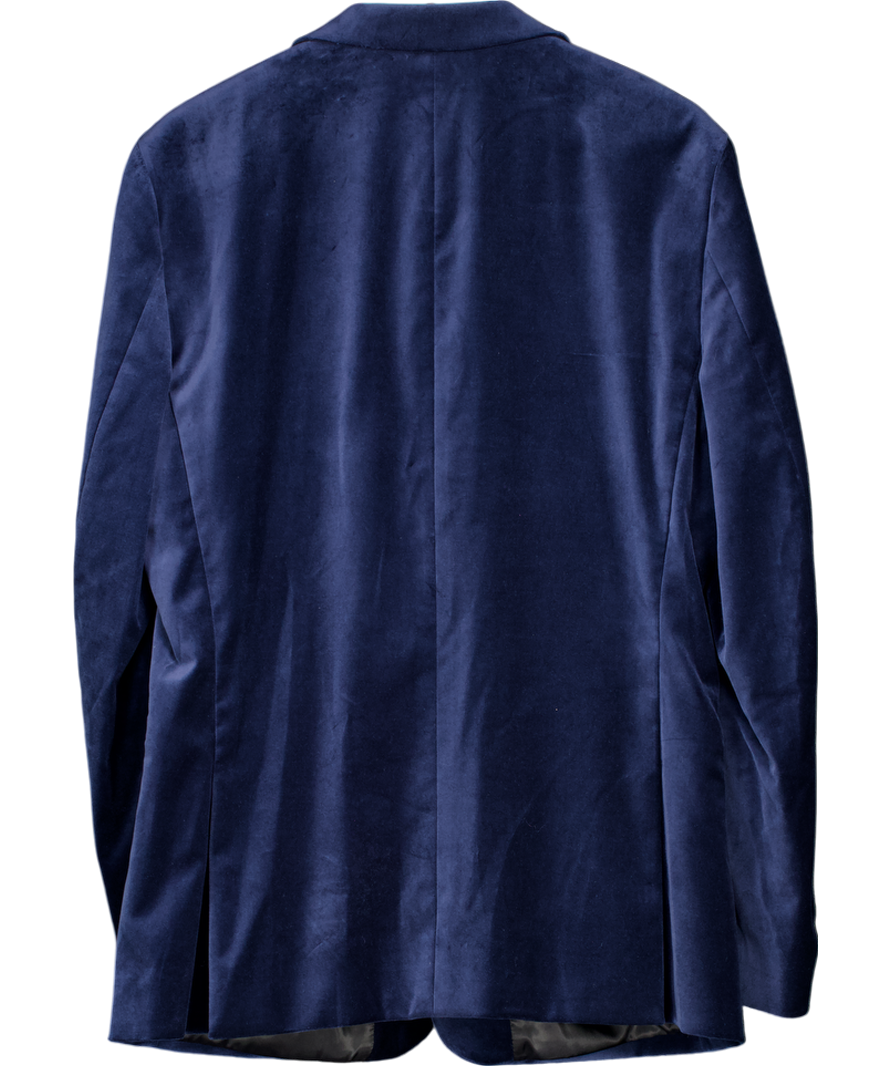 REISS Blue Apsara Peak-lapel Single-breasted Stretch-velvet Blazer No Size