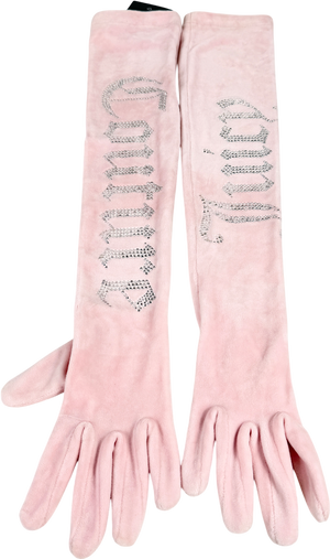 Juicy Couture Pink Velour Diamante Full Length Gloves UK S