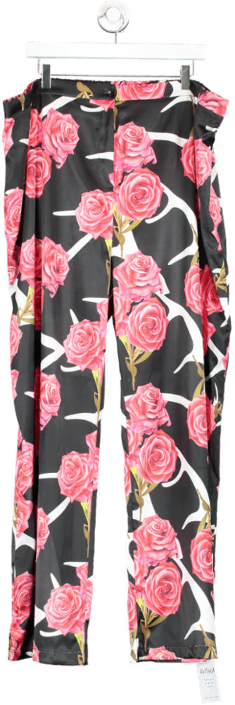 Forever Unique Black Wide Leg Satin Printed Trousers UK 24
