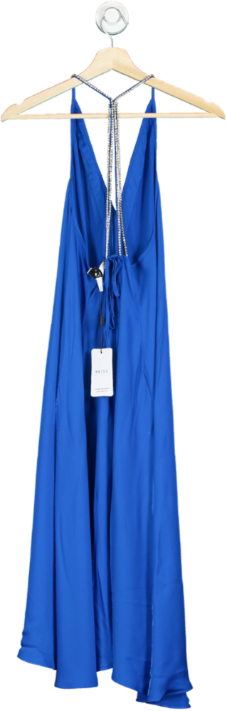 REISS Blue Embellished Strap Midi Dress UK 8