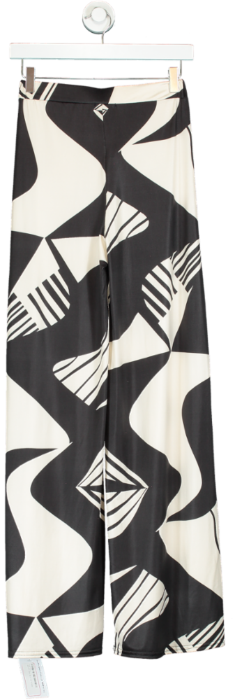 Boohoo Black & White Geometric Print Wide Leg Trousers UK 6