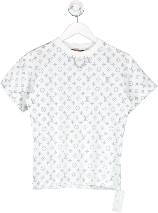 Louis Vuitton White / Blue Icon Lv Escale Printed T-shirt UK XS