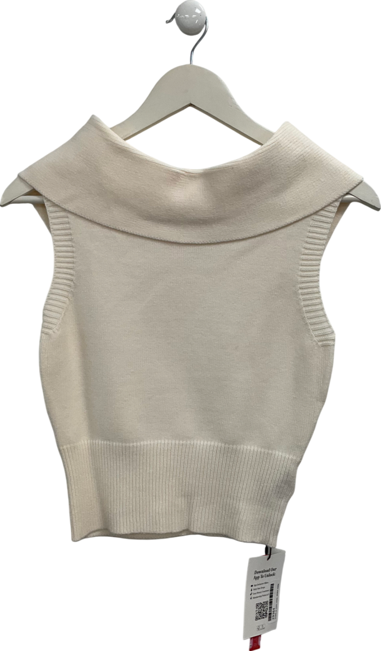 Cider Cream Knitted Collared Tank Top UK XS