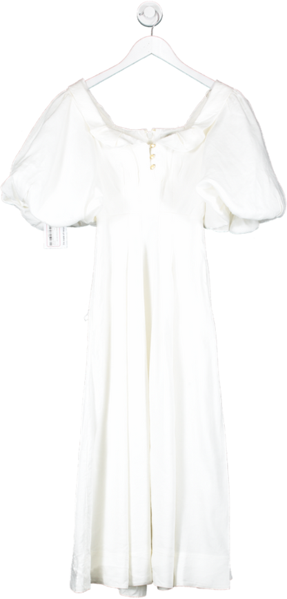 Aje White Jessica Puff-sleeve Midi Dress UK 4