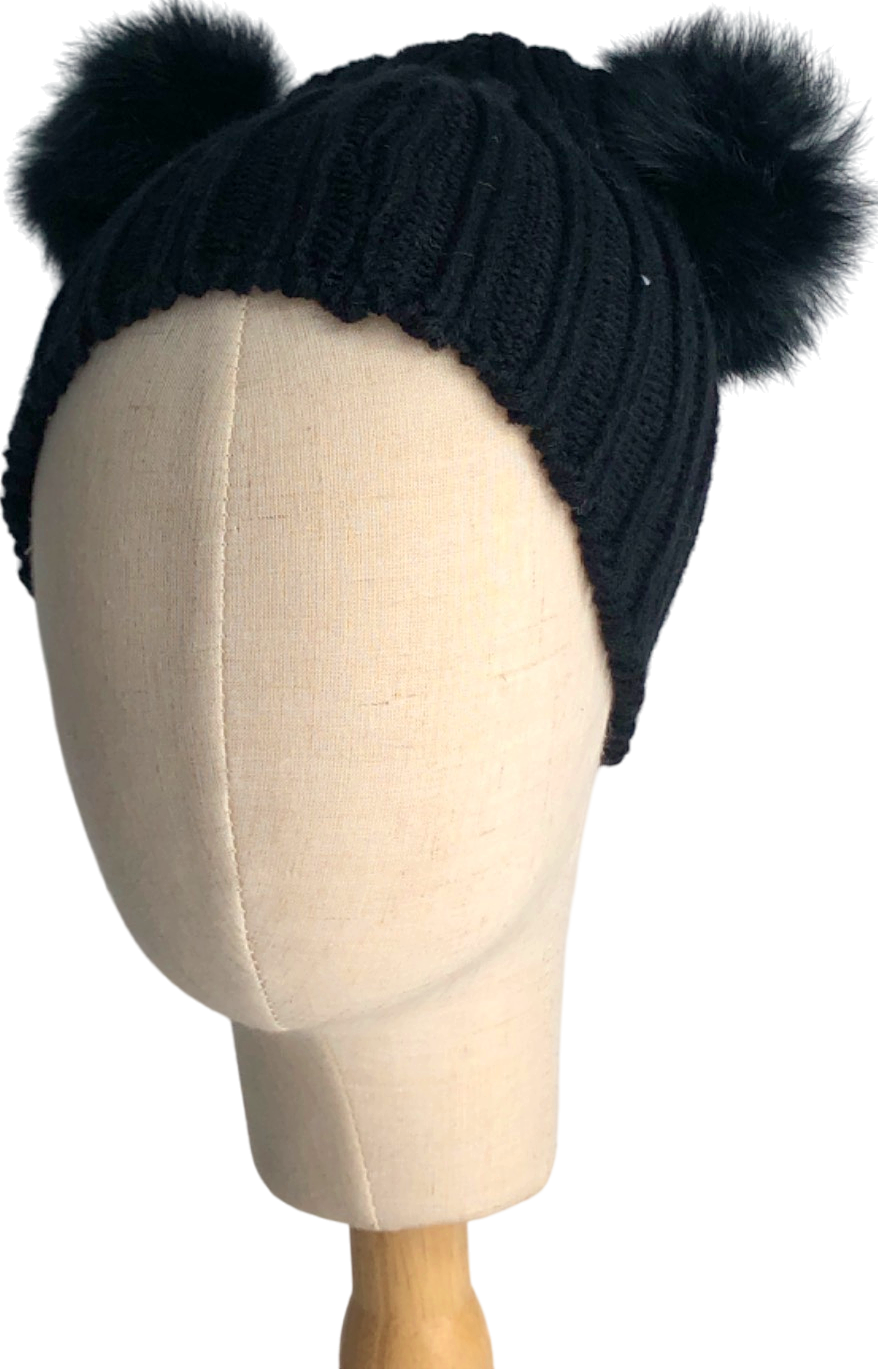 Amelia Jane London Black Knitted Hat with Pom Poms One Size