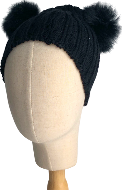 Amelia Jane London Black Knitted Hat with Pom Poms One Size