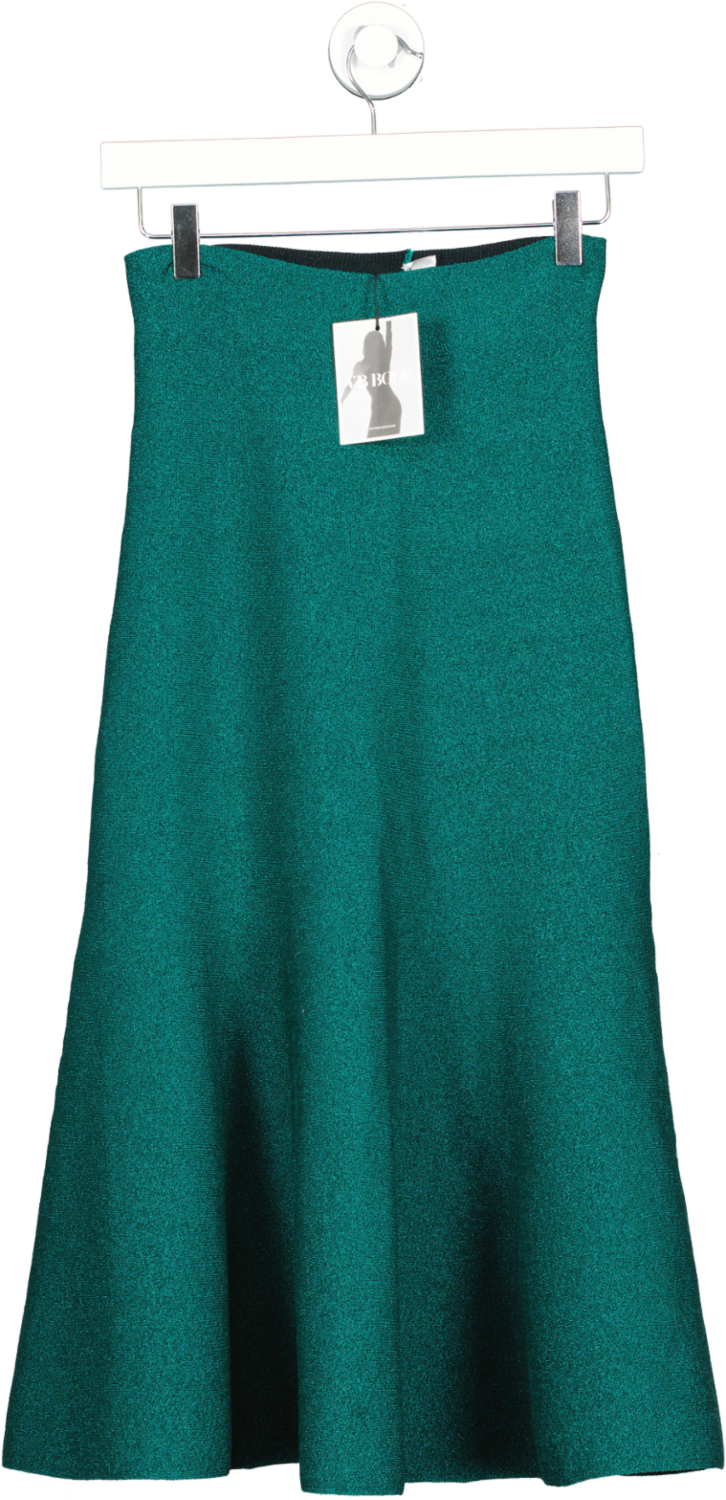 Victoria Beckham Green Body Flared Lurex Skirt UK 8