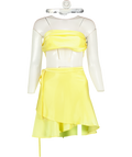 Deusa Yellow Satin Crop Top And Skirt Co-ord UK S/M