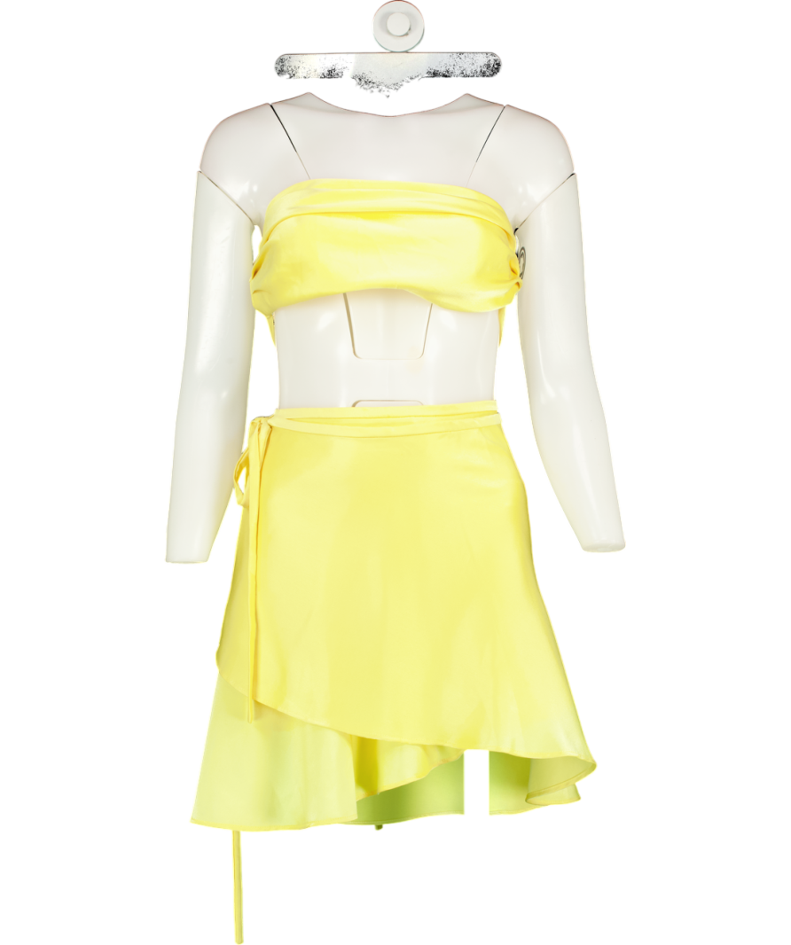 Deusa Yellow Satin Crop Top And Skirt Co-ord UK S/M