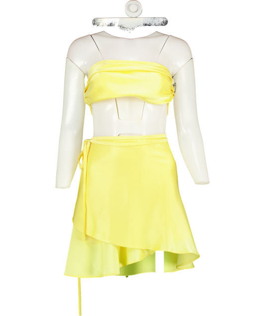 Deusa Yellow Satin Crop Top And Skirt Co-ord UK S/M