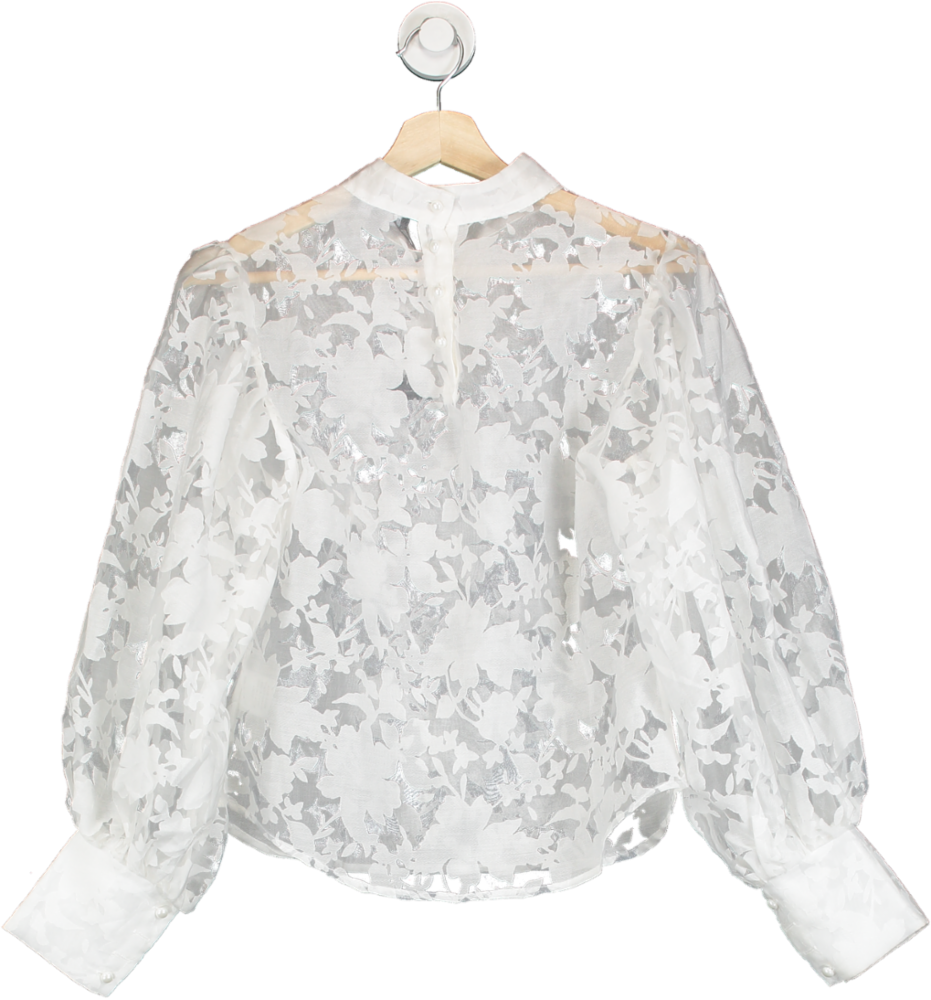 I saw it first White Floral Organza Balloon Sleeve Blouse UK 10