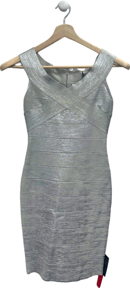 Herve Leger Silver Foil Bandage Dress S