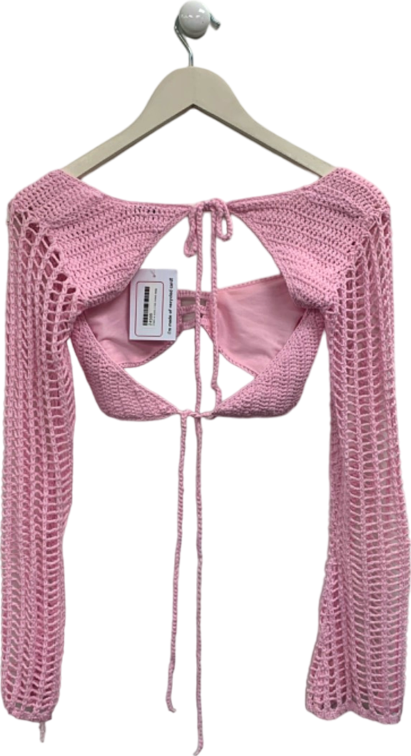 Tiger Mist Pink Crochet Open Front Top UK S