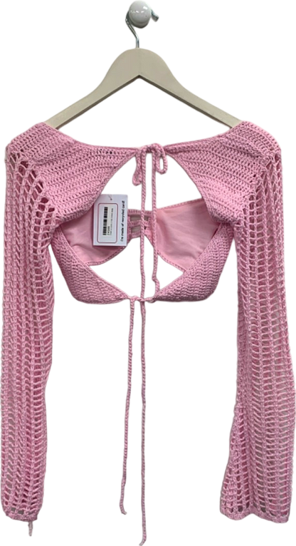 Tiger Mist Pink Crochet Open Front Top UK S