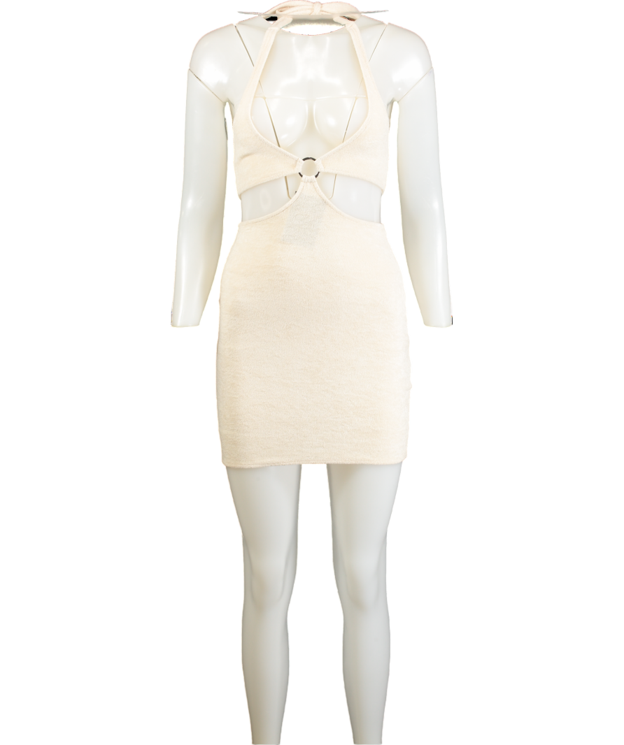 NEENA SWIM Cream Cut Out Knitted Halter Neck Mini Dress UK XS