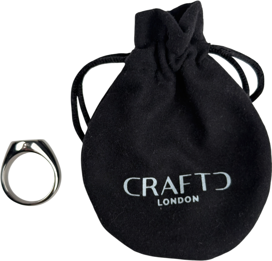CRAFTD LONDON Stainless Steel Round Signet Ring SIZE Q