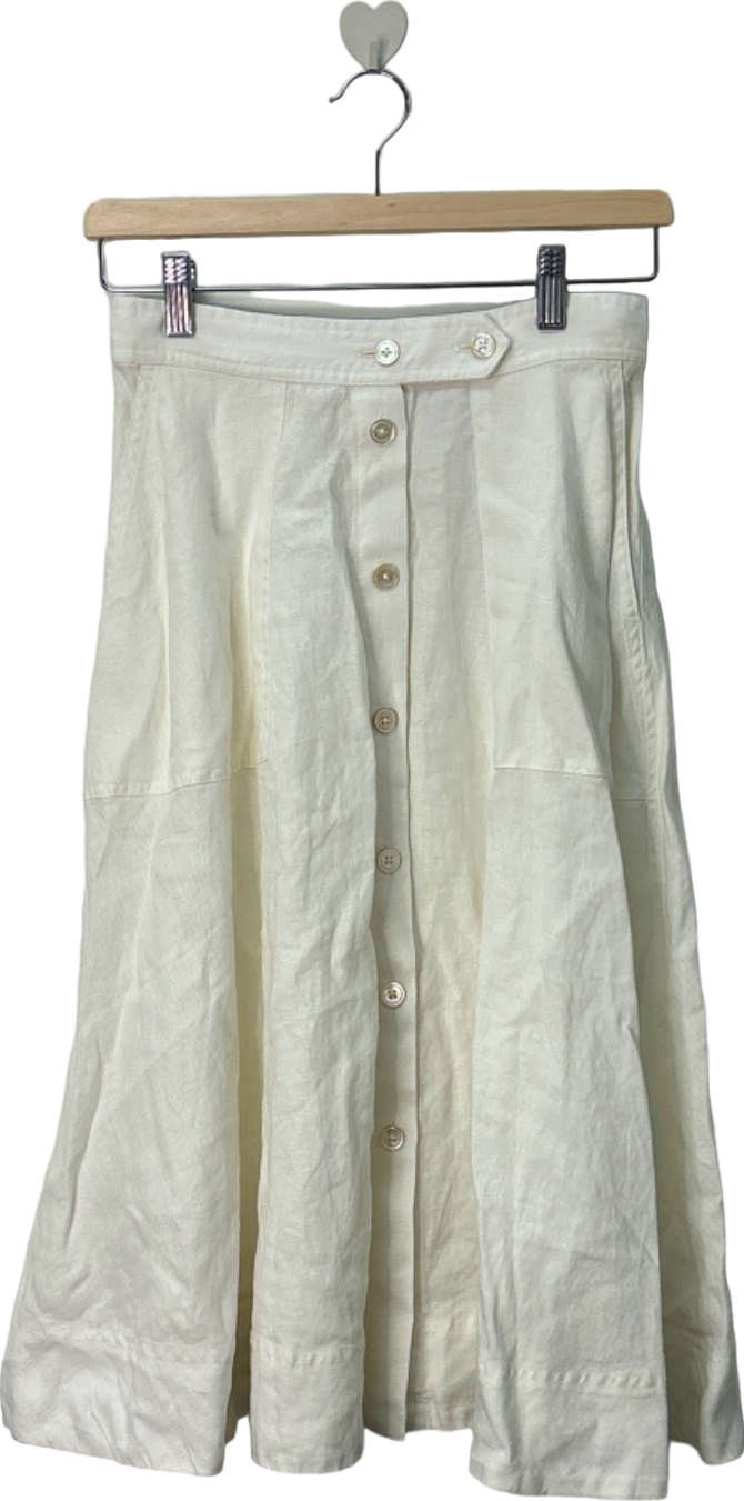 Ralph Lauren White Linen  Button-front midi Skirt UK 8