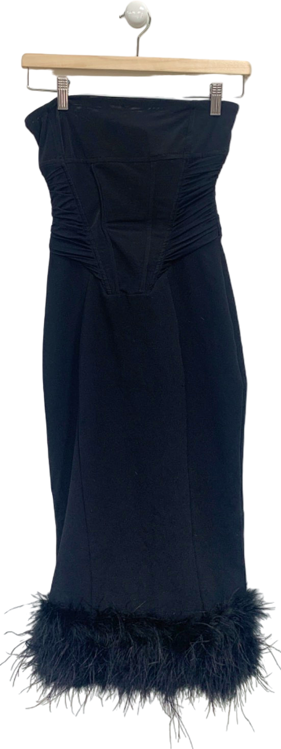 House of CB Black Strapless Feather Detail Dress UK S