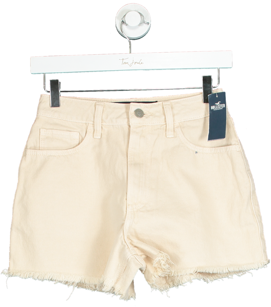 Hollister Cream High-Rise Denim Shorts UK W24