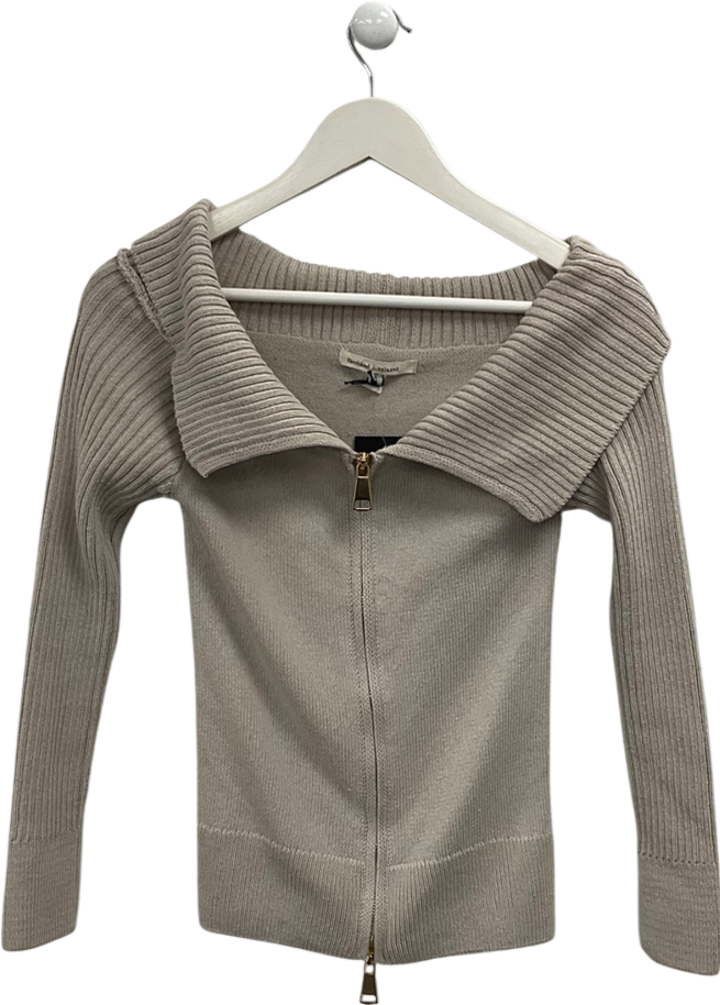 River Island Cream Beige Bardot Zip Jumper UK 6