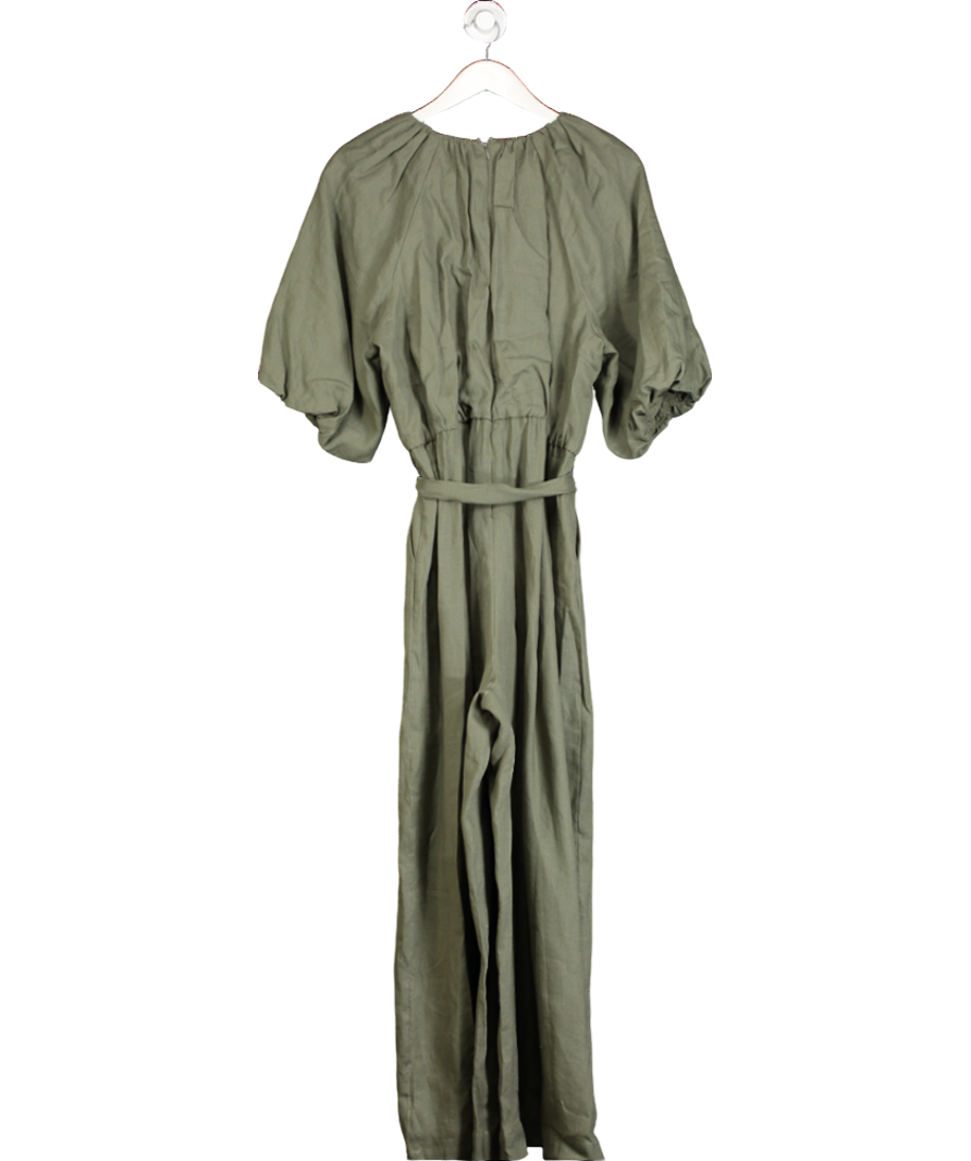 Mint Velvet Green Linen Puff Sleeve Jumpsuit UK 18